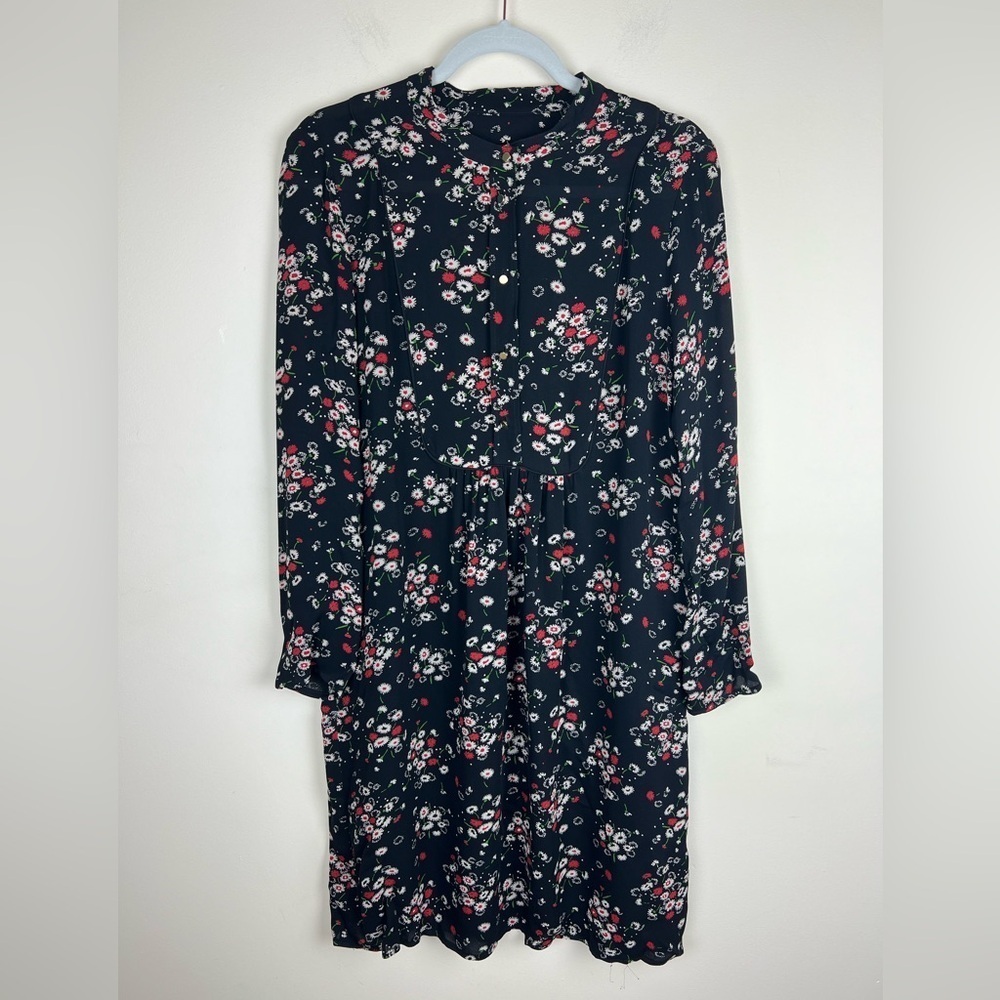 Gerard Darel Paris | Cottagecore Prairie Black Floral Midi Dress | 38 / 8